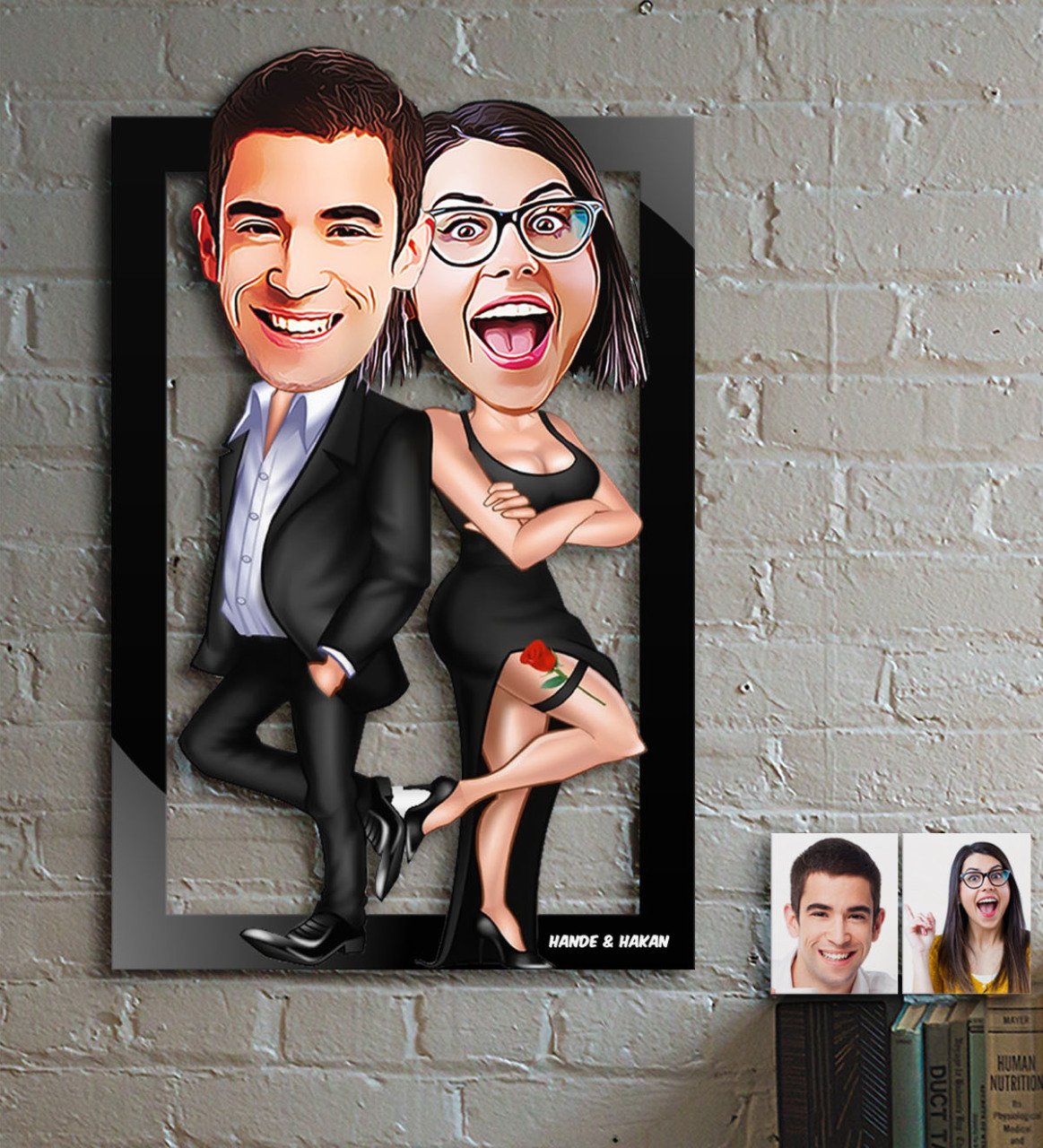 Kişiye Özel Sevgililer Karikatür Ahşap Tablo - 6