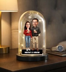 BK Gift Kişiye Özel Sevgiliye Karikatürlü Led Işıklı Cam Fanus Biblo -4, Romantik Hediye, Ev Hediyesi, Sevgiliye Hediye