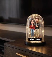 BK Gift Kişiye Özel Sevgiliye Karikatürlü Led Işıklı Cam Fanus Biblo -4, Romantik Hediye, Ev Hediyesi, Sevgiliye Hediye
