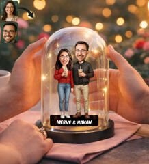 BK Gift Kişiye Özel Sevgiliye Karikatürlü Led Işıklı Cam Fanus Biblo -4, Romantik Hediye, Ev Hediyesi, Sevgiliye Hediye