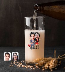 Kişiye Özel Sevgililer Karikatürlü Renkli Baskılı Hiball Bira Bardağı-1
