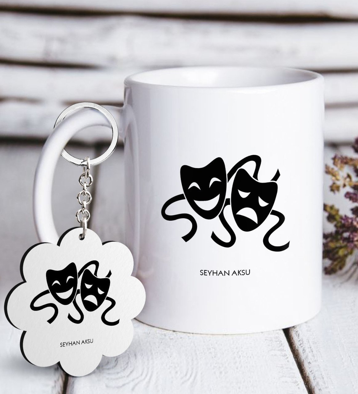 Kişiye Özel Mesleki Tiyatro Sanatçısı Beyaz Kupa ve Anahtarlık Hediye Seti-1