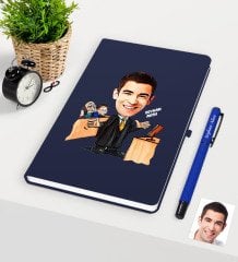 Kişiye Özel Bay Avukat Karikatürlü Lacivert Defter Kalem Seti - 3