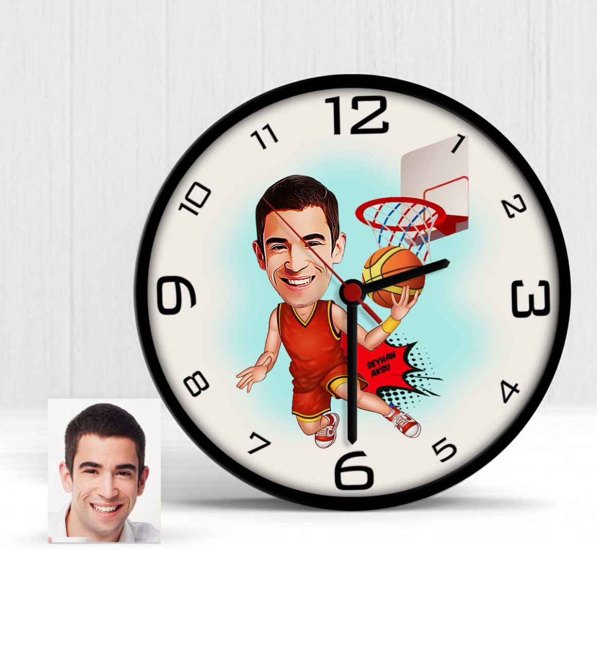 Kişiye Özel Bay Basketbolcu Karikatür Ahşap Duvar Saati - 1