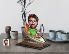 BK Gift Kişiye Özel Balıkçı Karikatürlü Ahşap Biblo-6 , Arkadaşa Hediye , Sevgiliye Hediye, Kişiye Özel Biblolar