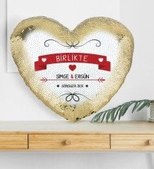 Kişiye Özel Sevgililer Günü Altın Yaldız Sihirli Kalp Yastık - 46