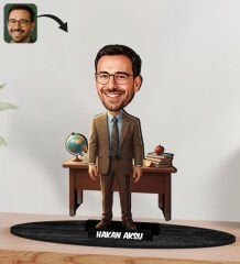 BK Gift Kişiye Özel Erkek Öğretmen Tasarımlı Karikatür Biblo -4, Öğretmene Hediye, Öğretmenler Günü Hediyesi