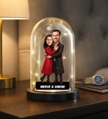 BK Gift Kişiye Özel Sevgiliye Karikatürlü Led Işıklı Cam Fanus Biblo -5, Romantik Hediye, Ev Hediyesi, Sevgiliye Hediye
