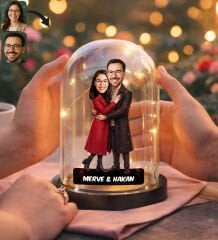 BK Gift Kişiye Özel Sevgiliye Karikatürlü Led Işıklı Cam Fanus Biblo -5, Romantik Hediye, Ev Hediyesi, Sevgiliye Hediye