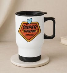 BK Gift Kişiye Özel Babalar Günü Tasarımlı Kulplu Beyaz Çelik Bardak Termos Mug 450ml-4, Babalar Günü Hediye, Babaya Hediye