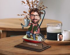 BK Gift Kişiye Özel Balıkçı Karikatürlü Ahşap Biblo-7 , Arkadaşa Hediye , Sevgiliye Hediye, Kişiye Özel Biblolar