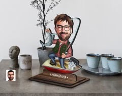 BK Gift Kişiye Özel Balıkçı Karikatürlü Ahşap Biblo-7 , Arkadaşa Hediye , Sevgiliye Hediye, Kişiye Özel Biblolar