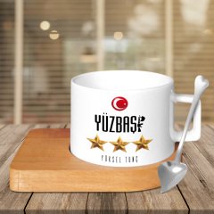 Kişiye Özel Mesleki Yüzbaşı Ahşap Altlıklı Seramik Fincan