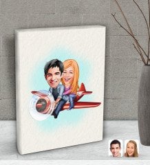 Kişiye Özel Sevgililer Karikatürlü Dekoratif Mini Kanvas Tablo 15x20cm-11