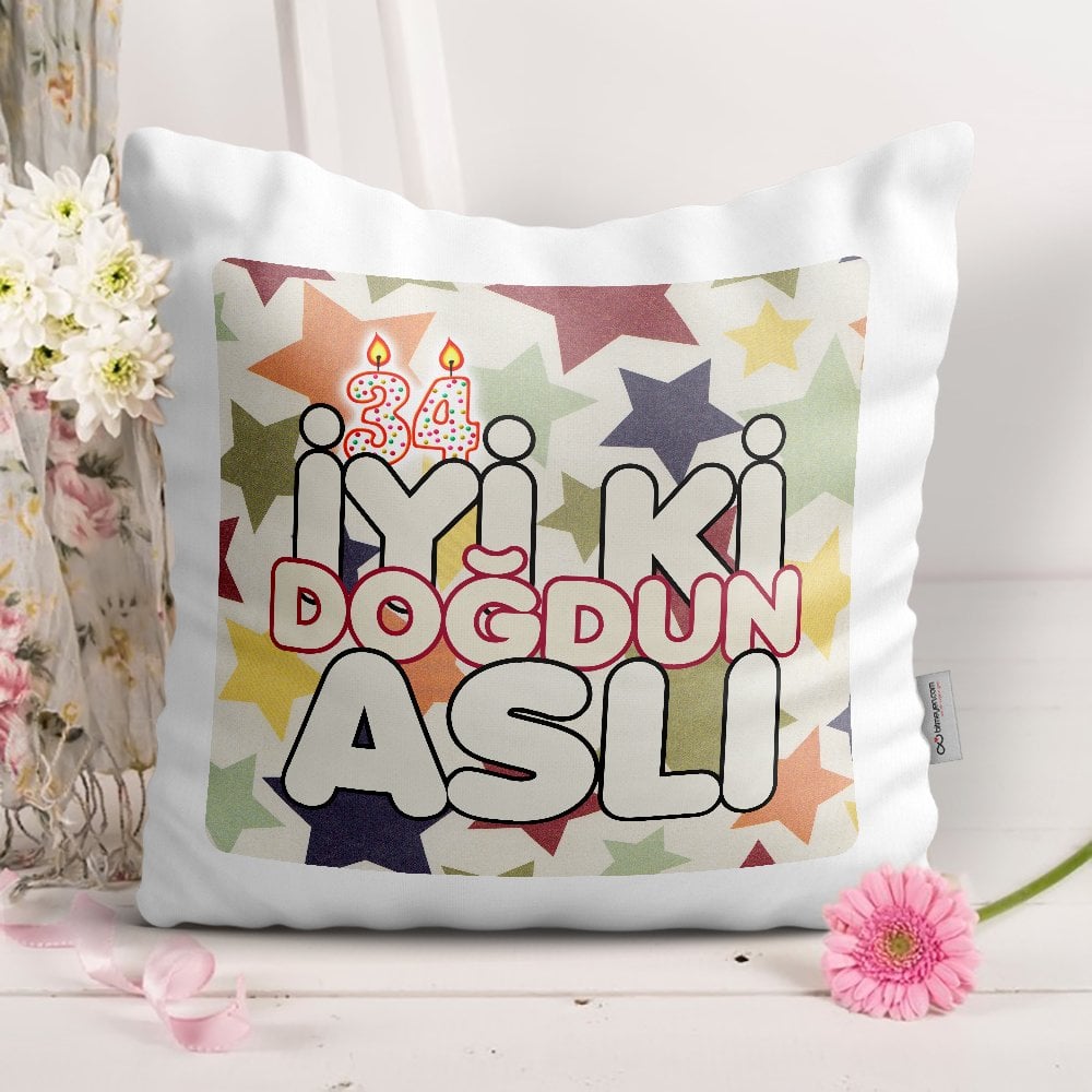 Kişiye Özel Doğum Günü Tasarımlı Dekoratif Beyaz Yastık - 4