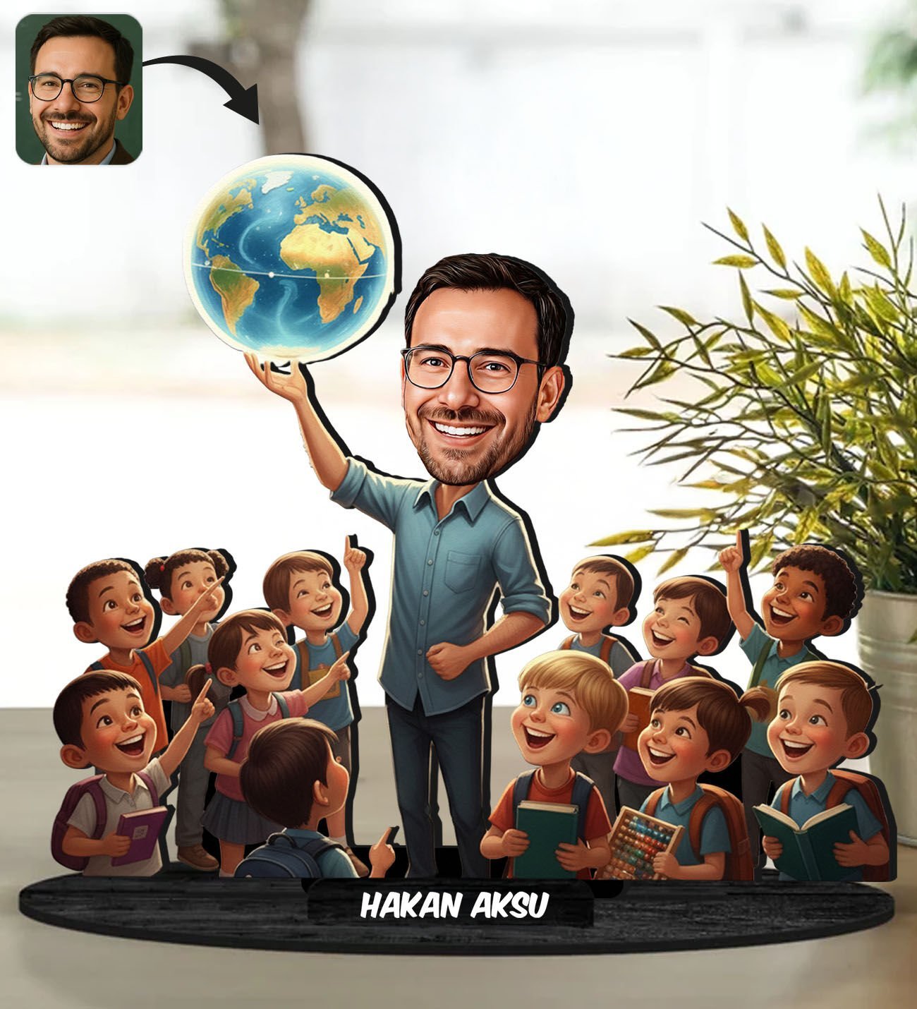 BK Gift Kişiye Özel Erkek Öğretmen Tasarımlı Karikatür Biblo -5, Öğretmene Hediye, Öğretmenler Günü Hediyesi