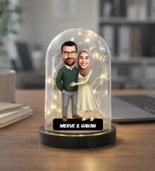 BK Gift Kişiye Özel Sevgiliye Karikatürlü Led Işıklı Cam Fanus Biblo -6, Romantik Hediye, Ev Hediyesi, Sevgiliye Hediye