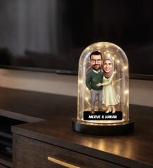 BK Gift Kişiye Özel Sevgiliye Karikatürlü Led Işıklı Cam Fanus Biblo -6, Romantik Hediye, Ev Hediyesi, Sevgiliye Hediye