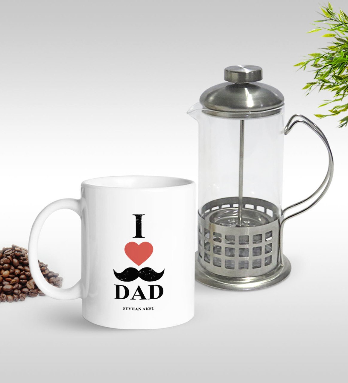 Kişiye Özel Babamı Seviyorum Tasarımlı Kupa & French Press Seti-1