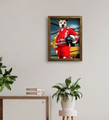 Evcil Dostlara Özel Ambulans Paramedik Tasarımlı Portre Doğal Masif Ahşap Çerçeveli Tablo 45x65cm-1