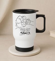 BK Gift Kişiye Özel Babalar Günü Tasarımlı Kulplu Beyaz Çelik Bardak Termos Mug 450ml-5, Babalar Günü Hediye, Babaya Hediye