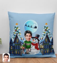 BK Gift Kişiye Özel Erkek Yeni Yıl Karikatürlü Beyaz Yastık-1