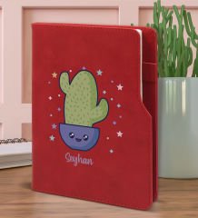 BK Gift Kişiye Özel Kaktüs Tasarımlı Kırmızı Termo Deri Not Defteri 15x21cm-4