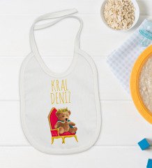 BK Kids Kişiye Özel Kral Tasarımlı Bebek Body Zıbın ve Mama Önlüğü Hediye Seti - Model 1