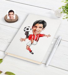 Kişiye Özel Türkiye Milli Takım Formalı Futbolcu Karikatürlü Beyaz Defter Kalem Seti-1