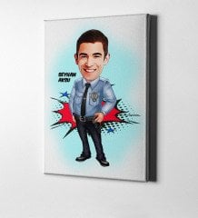 Kişiye Özel Bay Polis Karikatür Kanvas Tablo (50 x 70 cm.) 1
