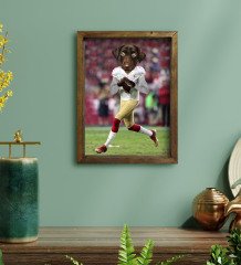 Evcil Dostlara Özel Amerikan Futbol Oyuncusu Tasarımlı Portre Doğal Masif Ahşap Çerçeveli Tablo 45x65cm-1