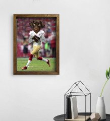 Evcil Dostlara Özel Amerikan Futbol Oyuncusu Tasarımlı Portre Doğal Masif Ahşap Çerçeveli Tablo 45x65cm-1