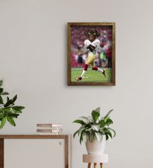 Evcil Dostlara Özel Amerikan Futbol Oyuncusu Tasarımlı Portre Doğal Masif Ahşap Çerçeveli Tablo 45x65cm-1