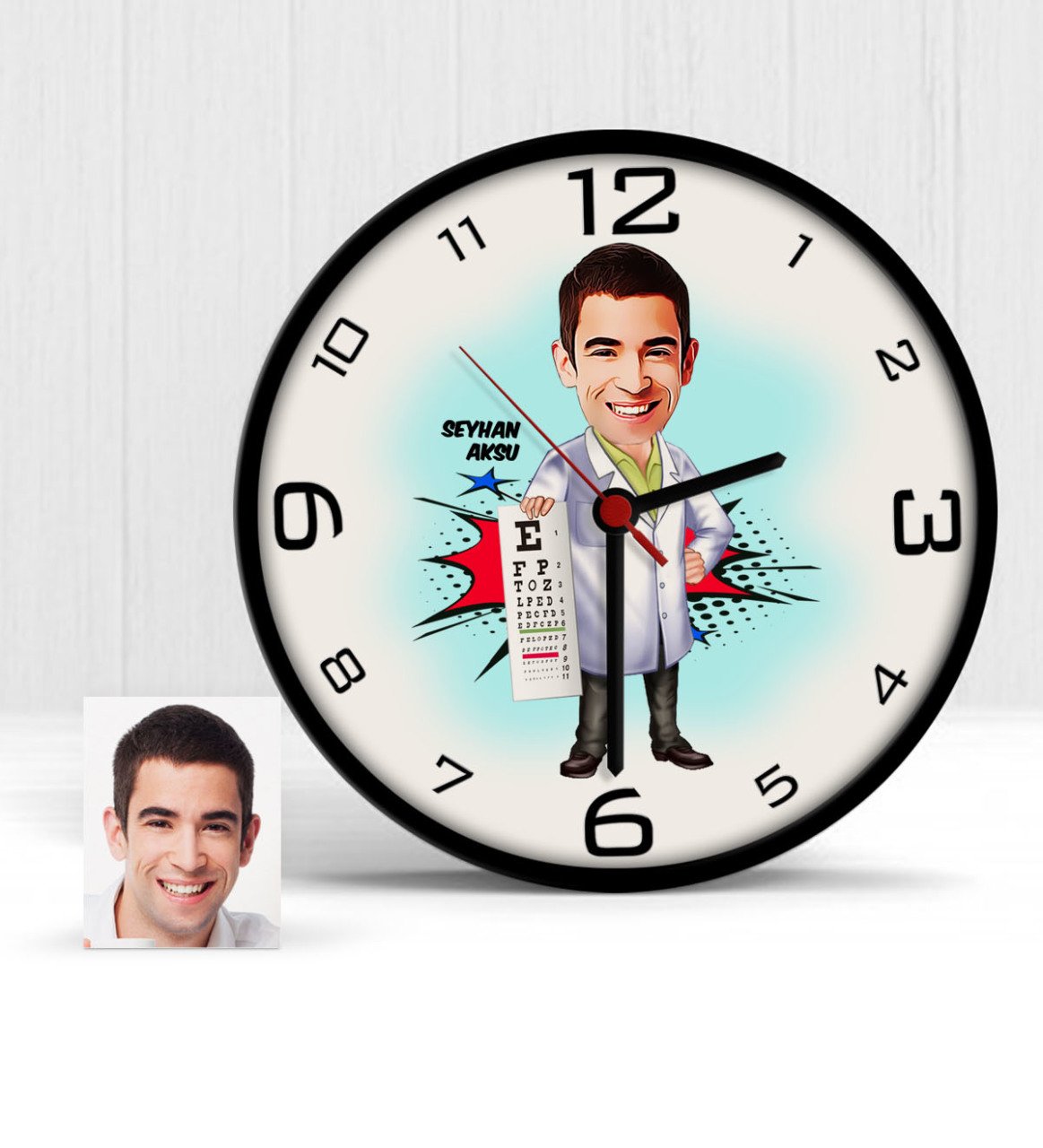 Kişiye Özel Bay Göz Doktoru Karikatür Ahşap Duvar Saati - 1