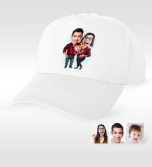 Kişiye Özel Aile Karikatür Beyaz Şapka - 2