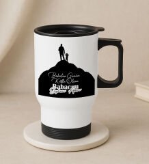 BK Gift Kişiye Özel Babalar Günü Tasarımlı Kulplu Beyaz Çelik Bardak Termos Mug 450ml-6, Babalar Günü Hediye, Babaya Hediye