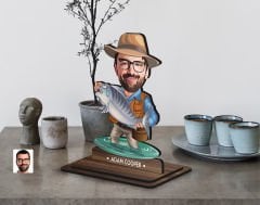 BK Gift Kişiye Özel Balıkçı Karikatürlü Ahşap Biblo-9 , Arkadaşa Hediye , Sevgiliye Hediye, Kişiye Özel Biblolar