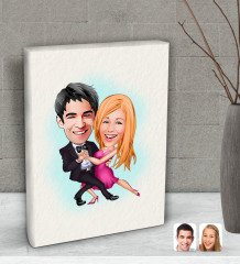 Kişiye Özel Sevgililer Karikatürlü Dekoratif Mini Kanvas Tablo 15x20cm-13