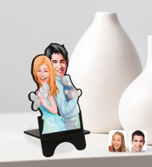 Kişiye Özel Sevgililer Karikatürlü Ahşap Biblo Telefon Standı-87