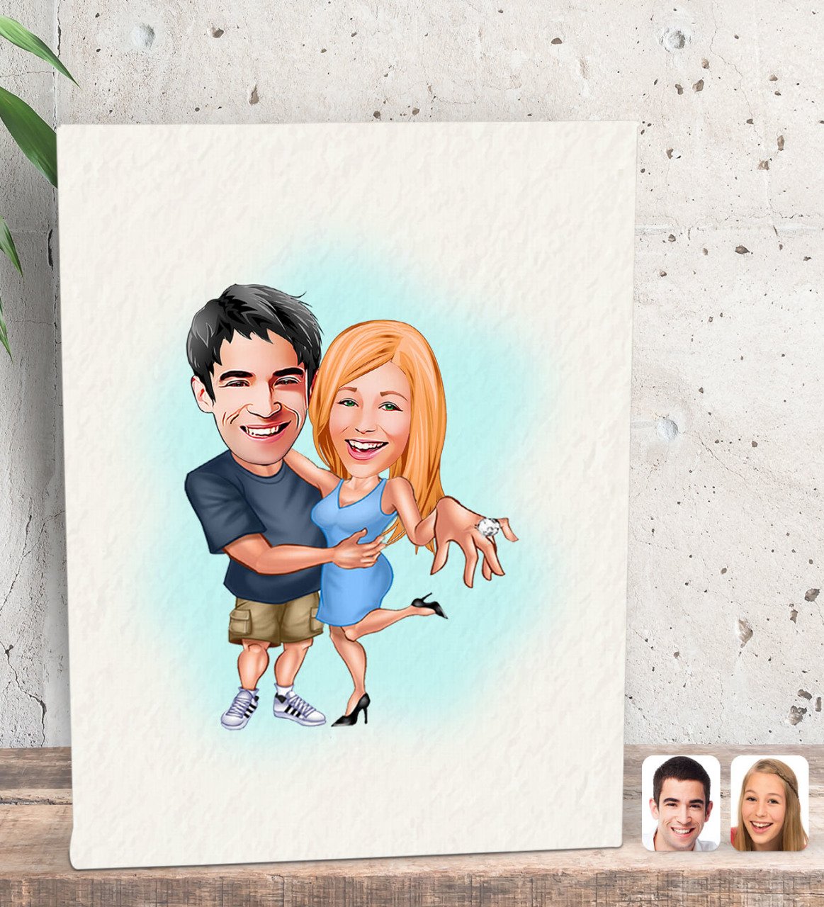 Kişiye Özel Sevgililer Karikatürlü Dekoratif Mini Kanvas Tablo 15x20cm-14