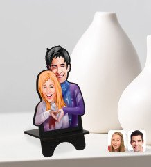 Kişiye Özel Sevgililer Karikatürlü Ahşap Biblo Telefon Standı-89