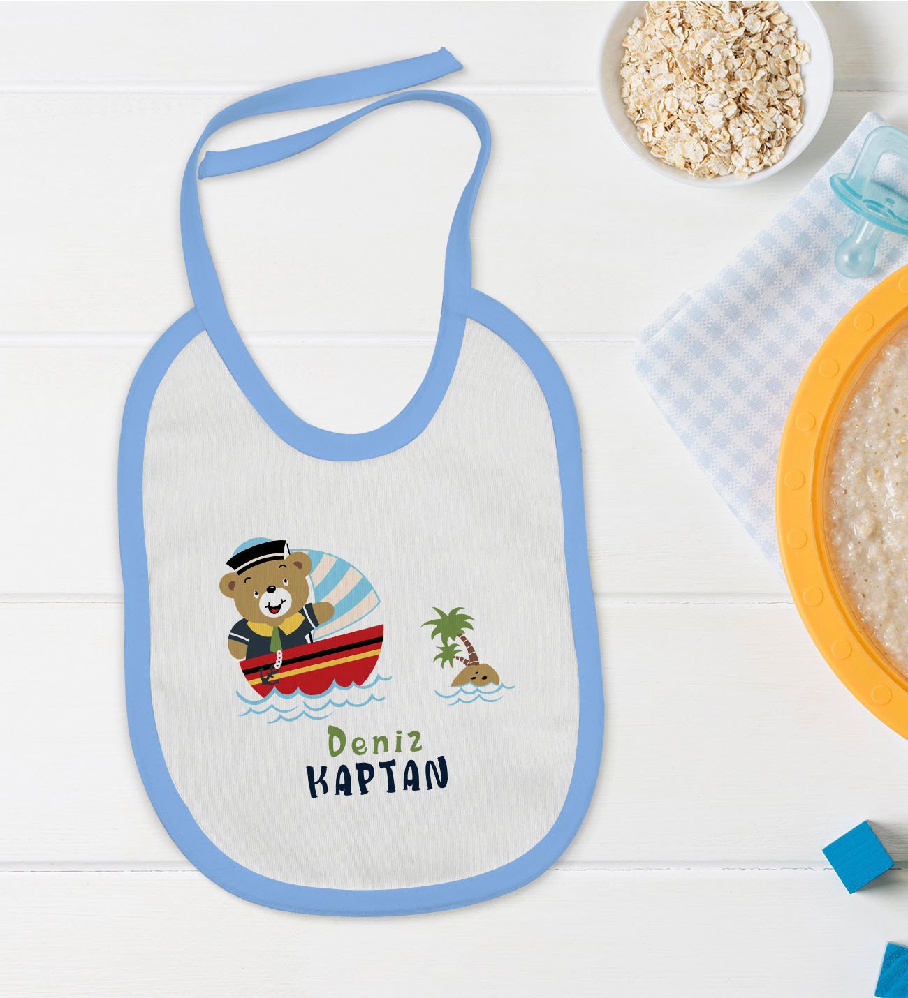 BK Kids Kişiye Özel Mavi Bebek Mama Önlüğü - Model 115