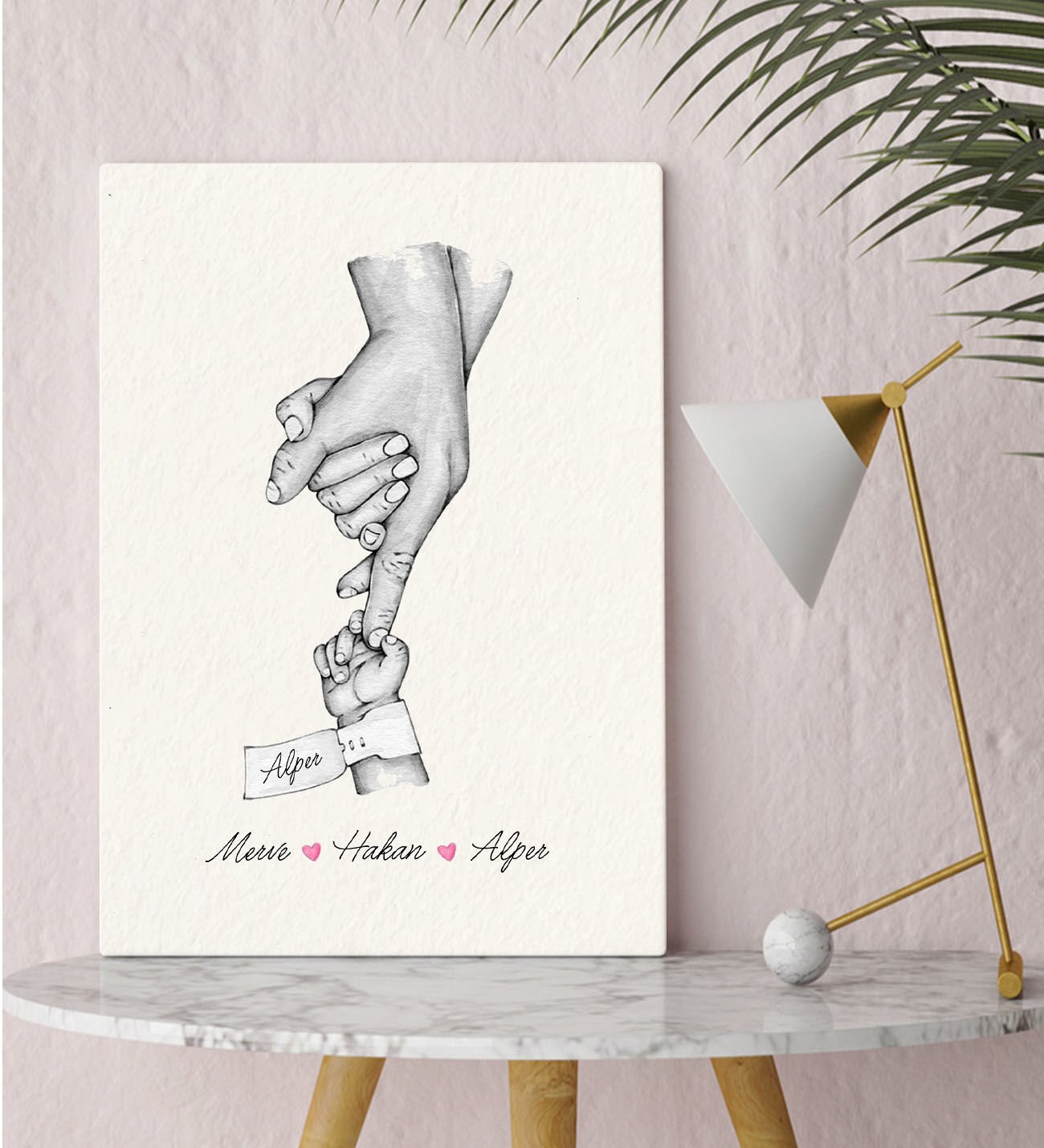 BK Gift Kişiye Özel El Ele Tutuşan Aile Tasarımlı Siyah Beyaz Kanvas Tablo-2 30x50, Anneye Hediye, Aile Hediyesi