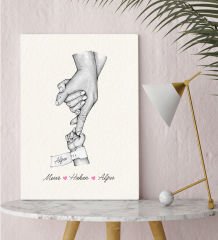 BK Gift Kişiye Özel El Ele Tutuşan Aile Tasarımlı Siyah Beyaz Kanvas Tablo-2 30x50, Anneye Hediye, Aile Hediyesi