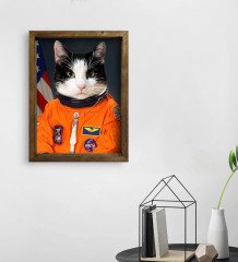 Evcil Dostlara Özel Astronot Tasarımlı Portre Doğal Masif Ahşap Çerçeveli Tablo 45x65cm-2