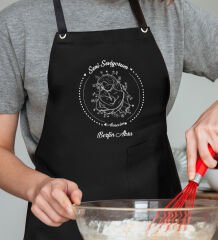BK Gift Kişiye Özel İsimli Anneler Günü Tasarımlı Profesyonel Siyah Mutfak Önlüğü, Aşçı Önlüğü, Şef Önlüğü, Anneye Hediye-8