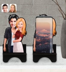 Kişiye Özel Sevgililer Karikatürlü Ahşap Biblo Telefon Standı-90