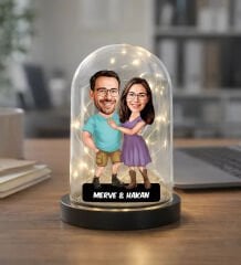 BK Gift Kişiye Özel Sevgiliye Karikatürlü Led Işıklı Cam Fanus Biblo -8, Romantik Hediye, Ev Hediyesi, Sevgiliye Hediye