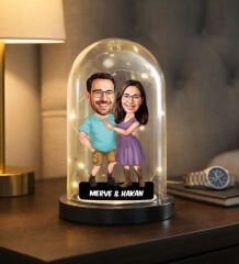 BK Gift Kişiye Özel Sevgiliye Karikatürlü Led Işıklı Cam Fanus Biblo -8, Romantik Hediye, Ev Hediyesi, Sevgiliye Hediye