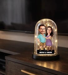 BK Gift Kişiye Özel Sevgiliye Karikatürlü Led Işıklı Cam Fanus Biblo -8, Romantik Hediye, Ev Hediyesi, Sevgiliye Hediye